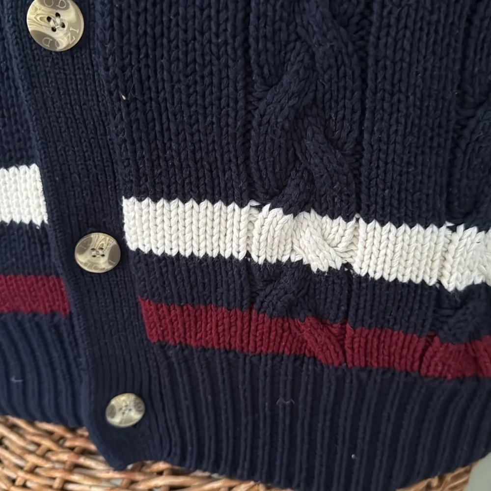 Vintage men’s Izod Cable Knit Collegiate Button Down Navy Blue Cardigan Large
